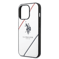 USPA PU Leather Case with Embossed Double Line & Horse Logo iPhone 14 Pro Compatibility - White