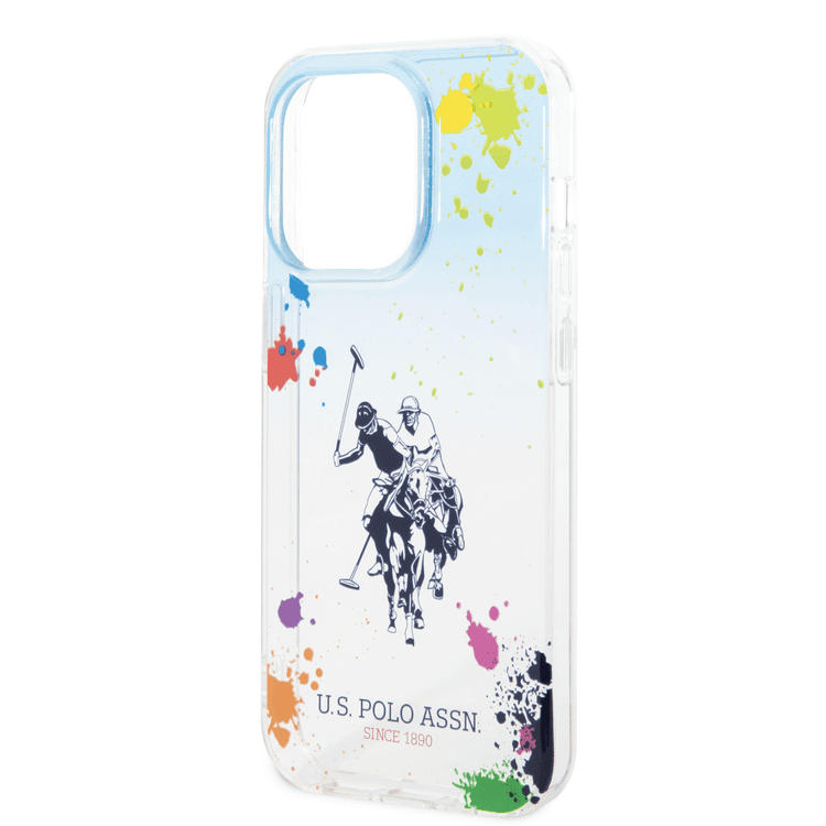 USPA PC/TPU Gradient Case with Splattered Pattern & Horse Logo iPhone 14 Pro Compatibility - Blue