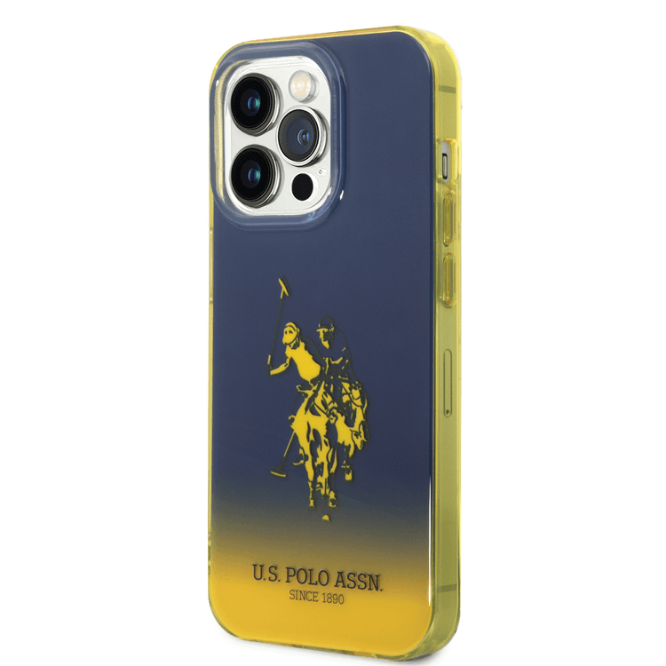 USPA PC/TPU Gradient Case with Dyed Bumper & Horse Logo iPhone 14 Pro Compatibility - Navy/Yellow