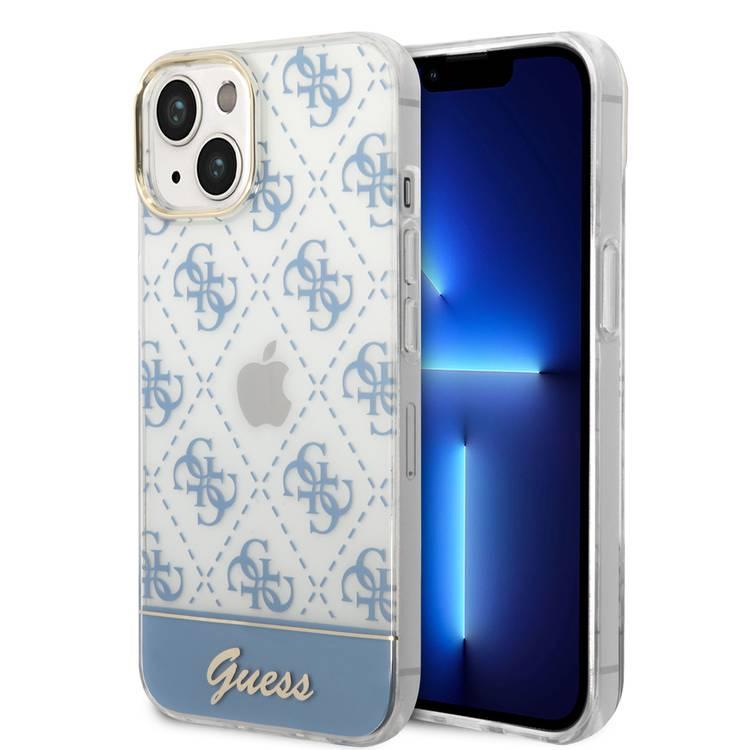 Guess IML Case With Electroplated 4G Pattern & Bottom Stripe Script Logo - Blue