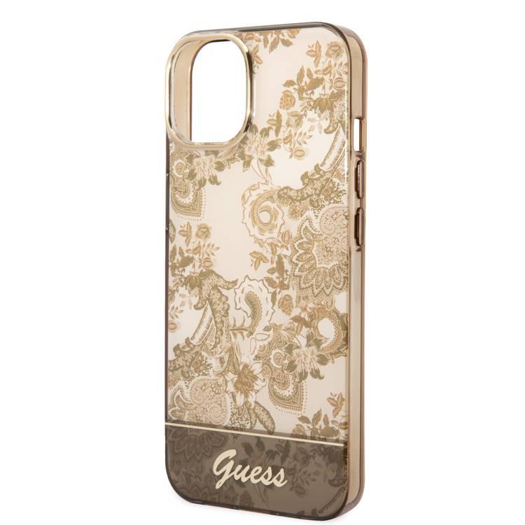 Guess PC/TPU IML Case With Double Layer Electroplated Camera Outline & Toile De Jouy - iPhone 14 Plus - Ochre