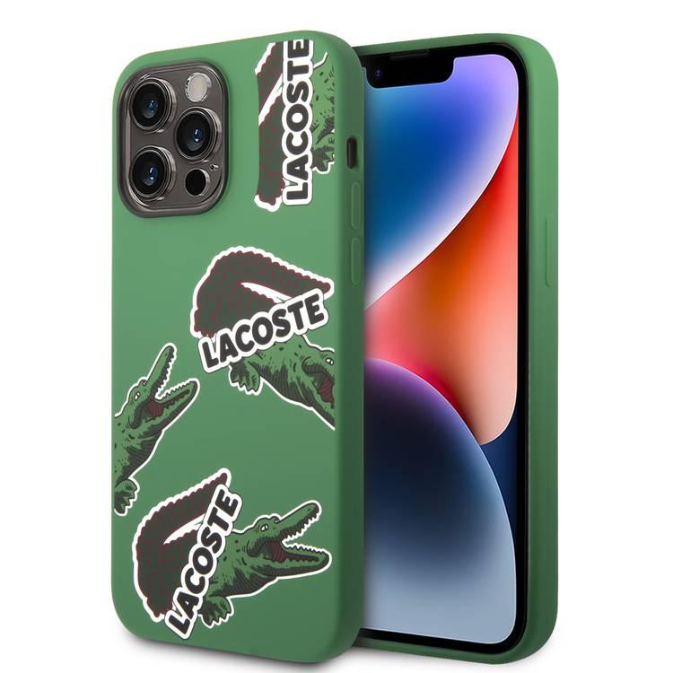 Lacoste Hard Case Liquid Silicone / Microfiber Allover Pattern Compatible with iPhone 14 Pro Max - Green