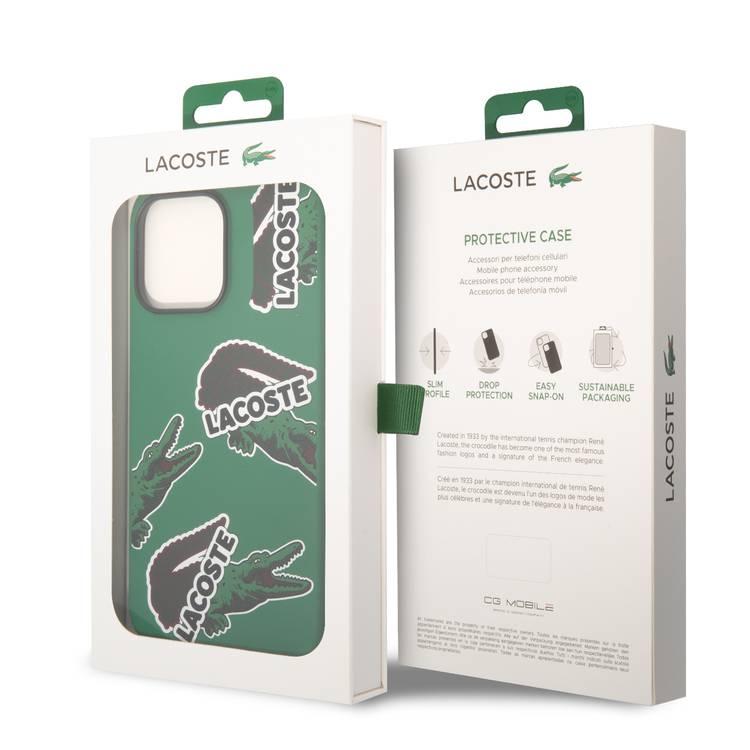 Lacoste Hard Case Liquid Silicone / Microfiber Allover Pattern Compatible with iPhone 14 Pro Max - Green