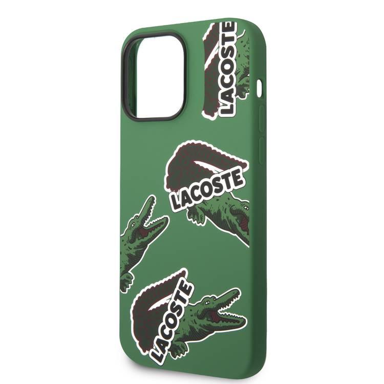 Lacoste Hard Case Liquid Silicone / Microfiber Allover Pattern Compatible with iPhone 14 Pro Max - Green