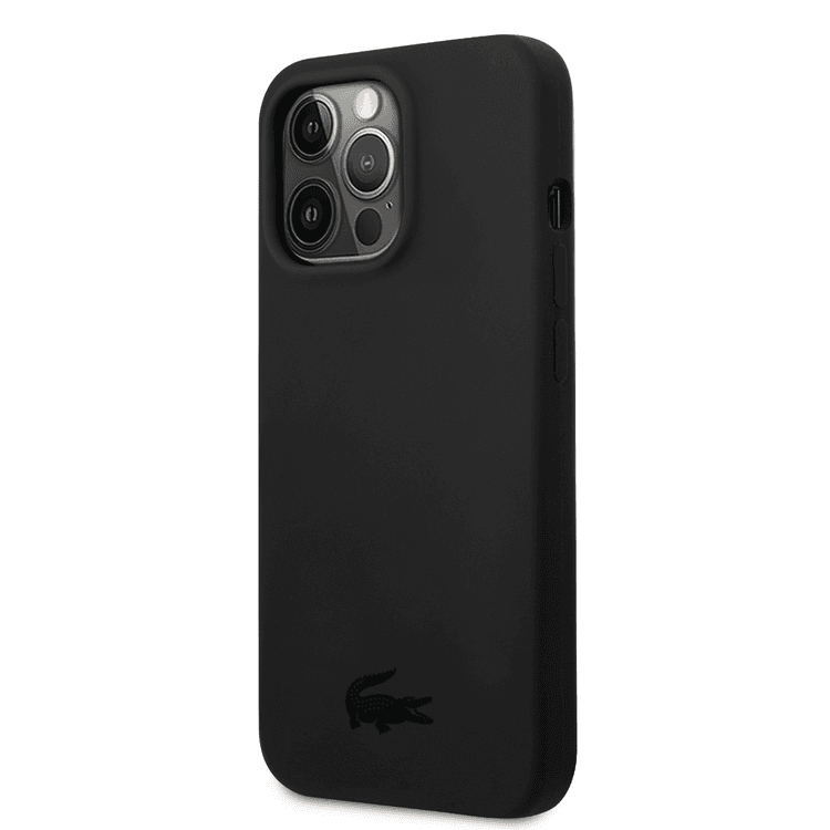 Lacoste Hard Case Liquid Silicone / Microfiber Glossy Printing Logo Compatible with iPhone 14 Pro Max - Black