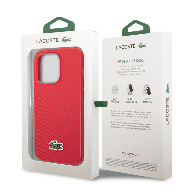 Lacoste Hard Case Iconic Petit Pique PU Woven Logo Estragon Compatible with iPhone 14 Pro - Red