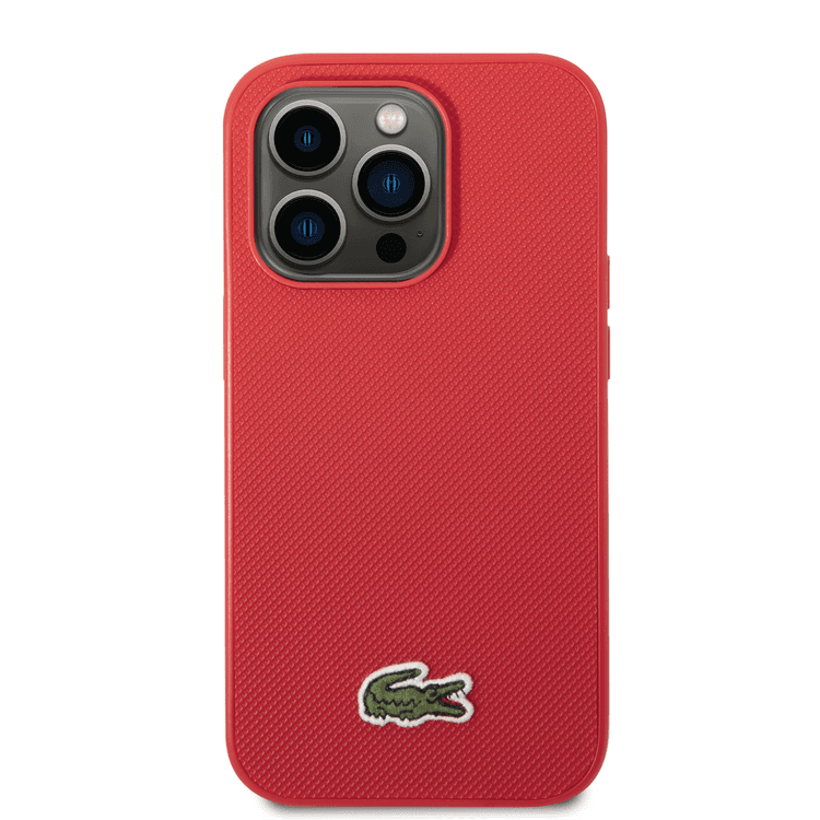 Lacoste Hard Case Iconic Petit Pique PU Woven Logo Estragon Compatible with iPhone 14 Pro - Red