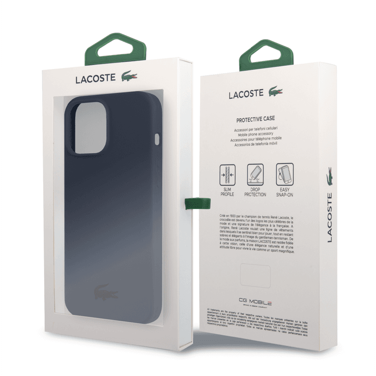 Lacoste Hard Case Liquid Silicone / Microfiber Glossy Printing Logo Compatible with iPhone 14 Pro - Blue