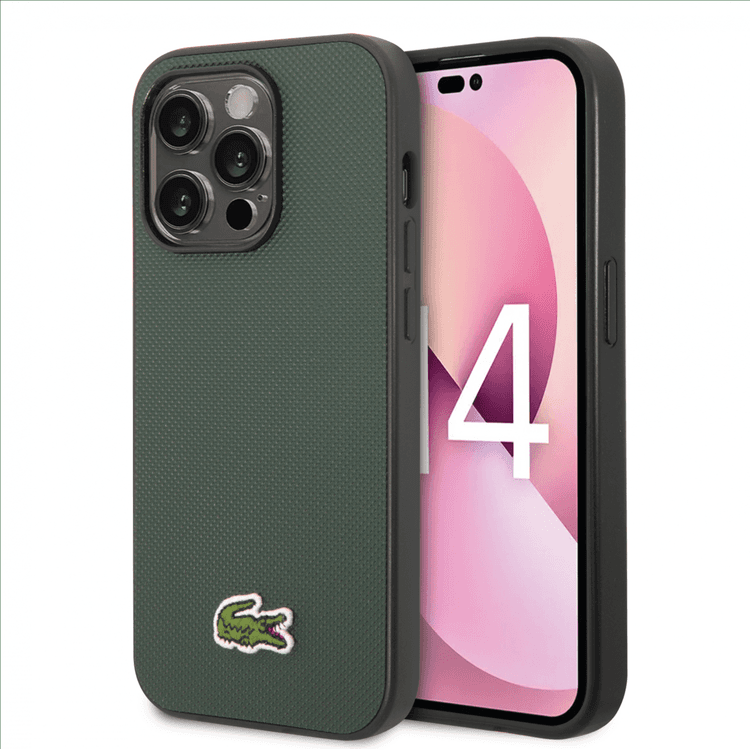 Lacoste Hard Case Iconic Petit Pique PU Woven Logo Estragon Compatible with iPhone 14 Pro Max - Sinople Green