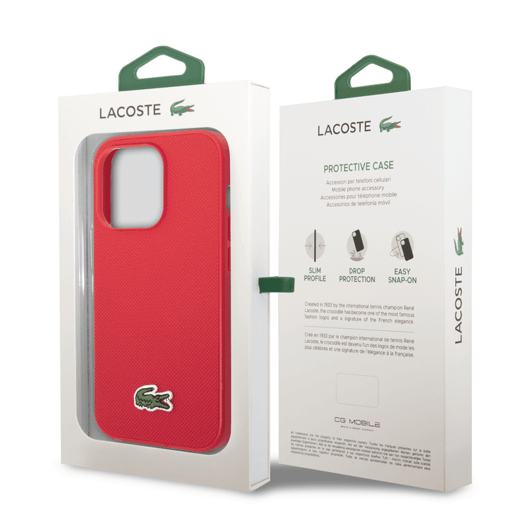 Lacoste Hard Case Iconic Petit Pique PU Woven Logo Estragon Compatible with iPhone 14 Pro Max - Red