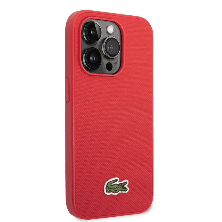 Lacoste Hard Case Iconic Petit Pique PU Woven Logo Estragon Compatible with iPhone 14 Pro Max - Red