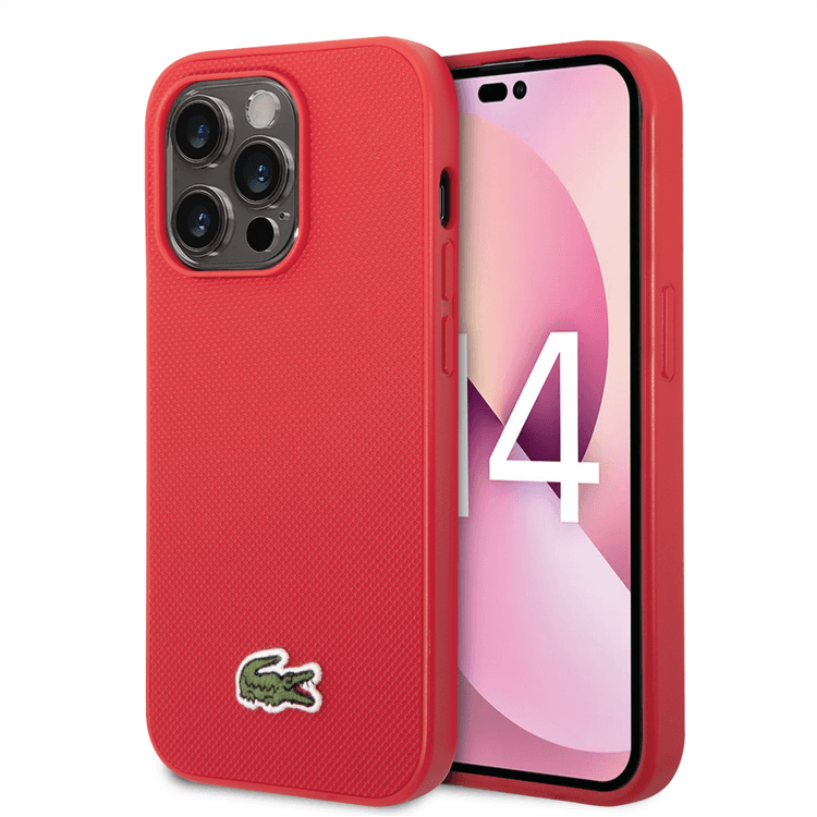 Lacoste Hard Case Iconic Petit Pique PU Woven Logo Estragon Compatible with iPhone 14 Pro Max - Red