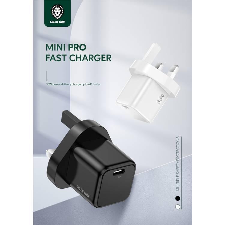 Green Lion Mini Pro Fast PD GaN Charger 33W UK - Black