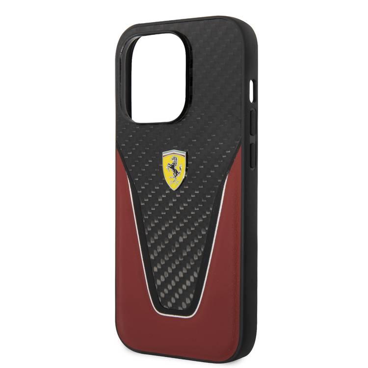 Ferrari Carbon Fiber And Leather Case Aperta  iPhone 14 Pro - Red
