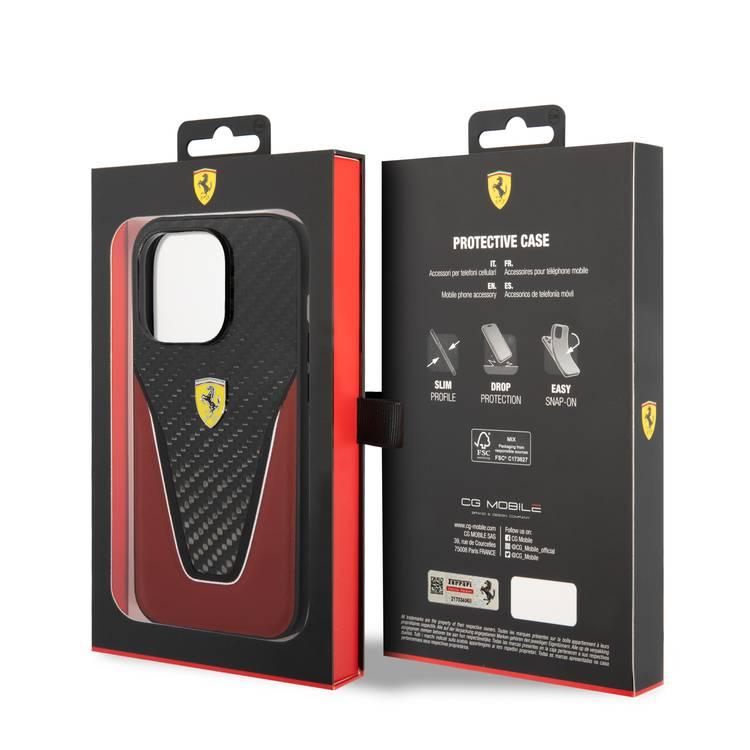 Ferrari Carbon Fiber And Leather Case Aperta  iPhone 14 Pro - Red