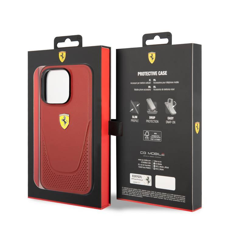 Ferrari Genuine Leather Case Vici Perforated iPhone 14 Pro Max - Red