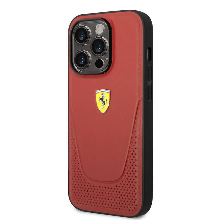 Ferrari Genuine Leather Case Vici Perforated iPhone 14 Pro Max - Red