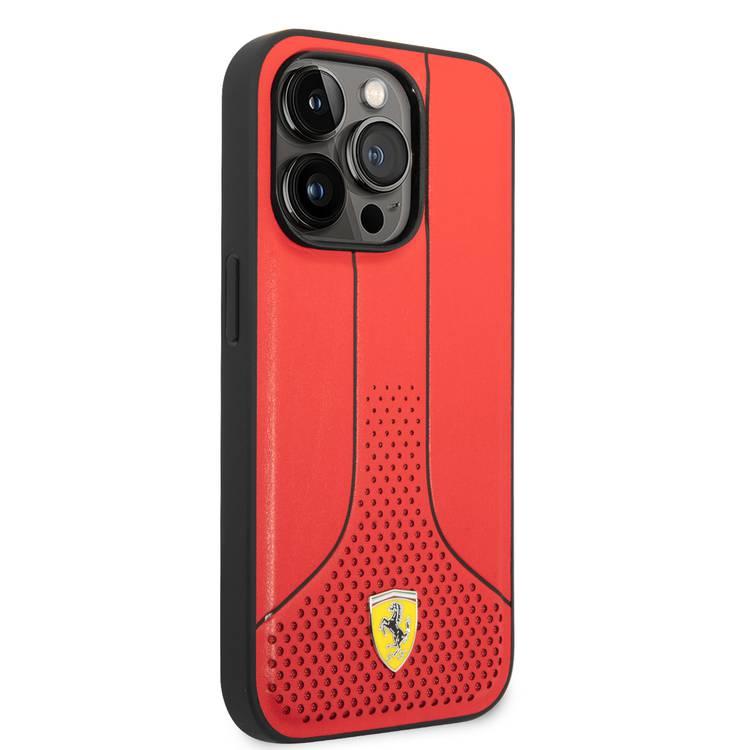 Ferrari PU Leather Smooth And Perforated Case iPhone 14 Pro Max - Red