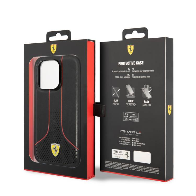Ferrari PU Leather Smooth And Perforated Case iPhone 14 Pro Max - Black