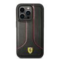 جراب Ferrari جلد PU ناعم ومثقوب لهاتف iPhone 14 Pro Max - أسود