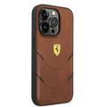 Ferrari PU Leather Case Hot Stamp Contrasted Lines iPhone 14 Pro - Brown