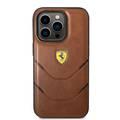 جراب Ferrari جلد PU Hot Stamp بخطوط متباينة iPhone 14 Pro - بني