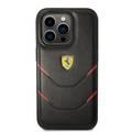 جراب Ferrari جلد PU Hot Stamp بخطوط متباينة iPhone 14 Pro - أسود