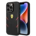 Ferrari PU Leather Case Hot Stamp Contrasted Lines iPhone 14 Pro - Black