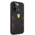 جراب Ferrari جلد PU Hot Stamp بخطوط متباينة iPhone 14 Pro - أسود