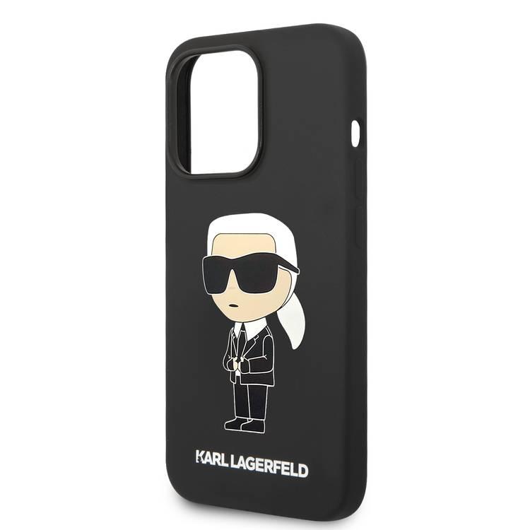 جراب Karl Lagerfeld من السيليكون السائل Ikonik NFT Logo iPhone 14 Pro - أسود