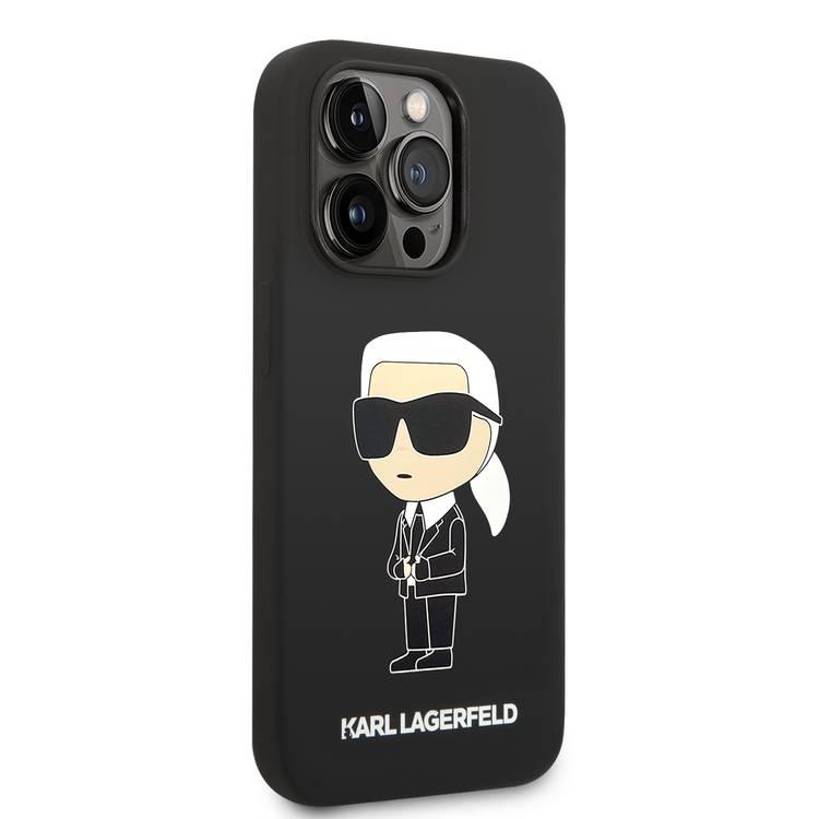 جراب Karl Lagerfeld من السيليكون السائل Ikonik NFT Logo iPhone 14 Pro - أسود