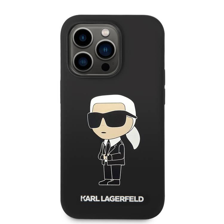 جراب Karl Lagerfeld من السيليكون السائل Ikonik NFT Logo iPhone 14 Pro - أسود