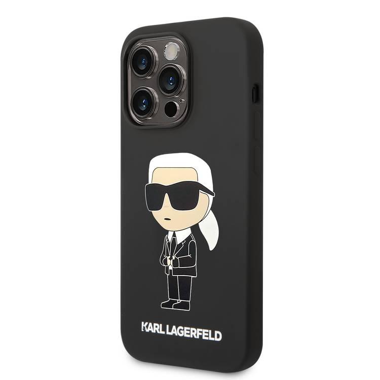 جراب Karl Lagerfeld من السيليكون السائل Ikonik NFT Logo iPhone 14 Pro - أسود