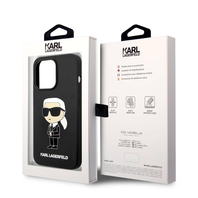 جراب Karl Lagerfeld من السيليكون السائل Ikonik NFT Logo iPhone 14 Pro - أسود