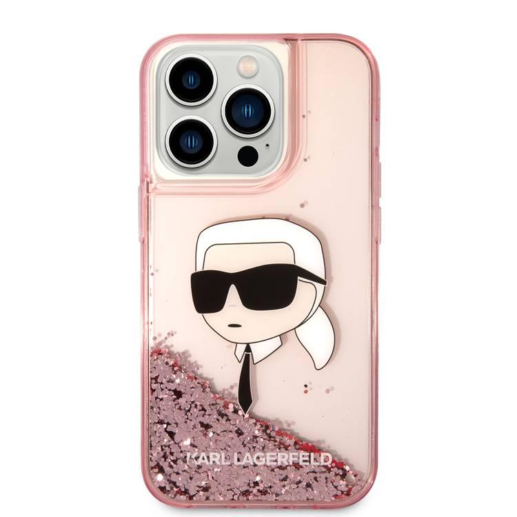 Karl Lagerfeld Liquid Glitter NFT Karl Head Translucent Logo iPhone 14 Pro Max - Pink