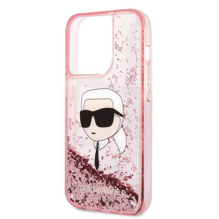 Karl Lagerfeld Liquid Glitter NFT Karl Head Translucent Logo iPhone 14 Pro Max - Pink