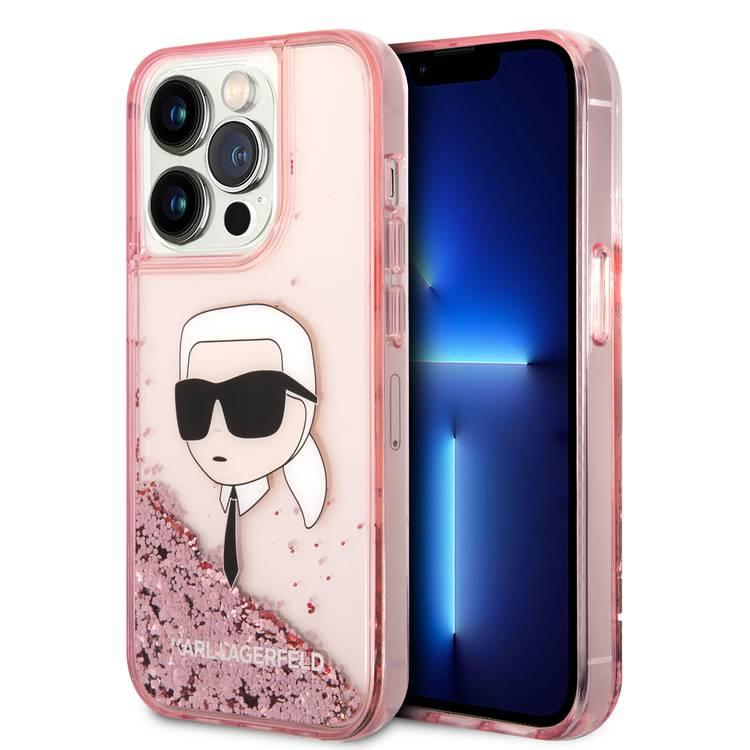 Karl Lagerfeld Liquid Glitter NFT Karl Head Translucent Logo iPhone 14 Pro Max - Pink