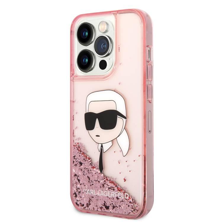 Karl Lagerfeld Liquid Glitter NFT Karl Head Translucent Logo iPhone 14 Pro Max - Pink