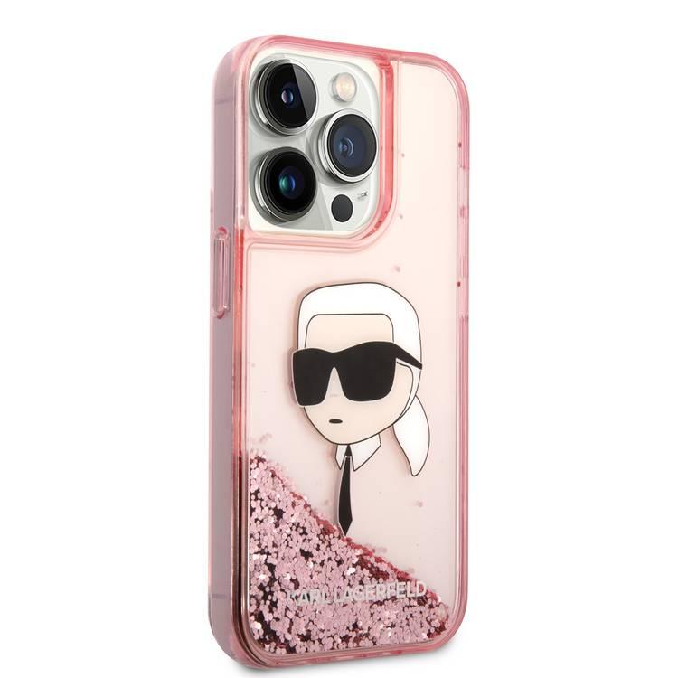 Karl Lagerfeld Liquid Glitter NFT Karl Head Translucent Logo iPhone 14 Pro Max - Pink