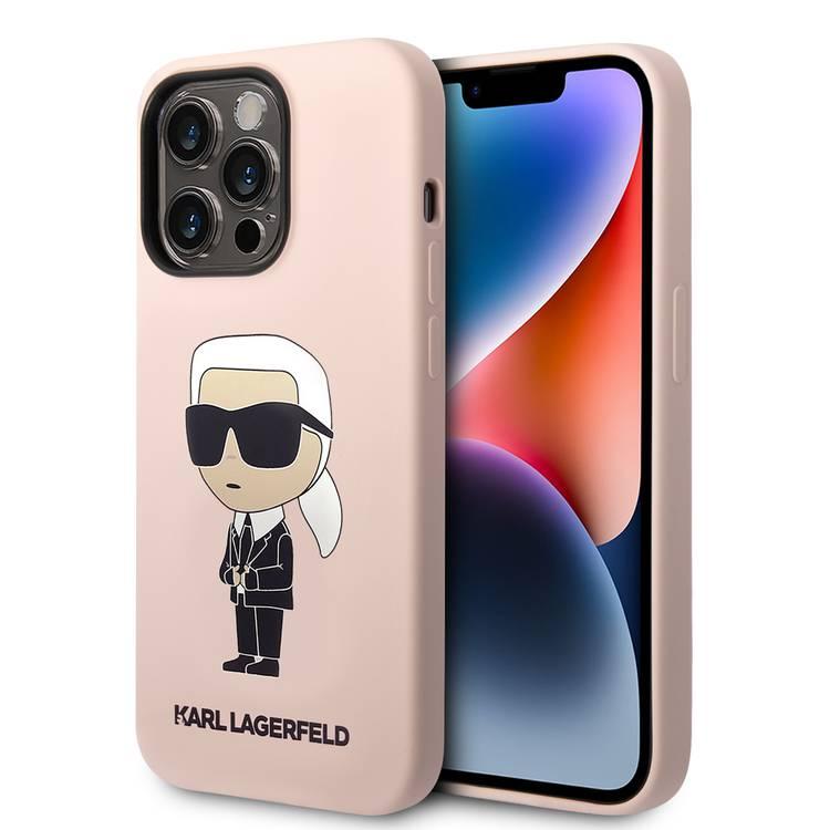 جراب Karl Lagerfeld Magsafe السائل من السيليكون مع شعار Ikonik NFT لهاتف iPhone 14 Pro - القرنفل