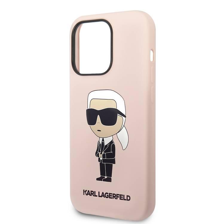 جراب Karl Lagerfeld Magsafe السائل من السيليكون مع شعار Ikonik NFT لهاتف iPhone 14 Pro - القرنفل