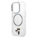 Karl Lagerfeld Magsafe IML Metal Outline NFT Karl &amp; Choupette Translucent Logo iPhone 14 Pro Max - أبيض