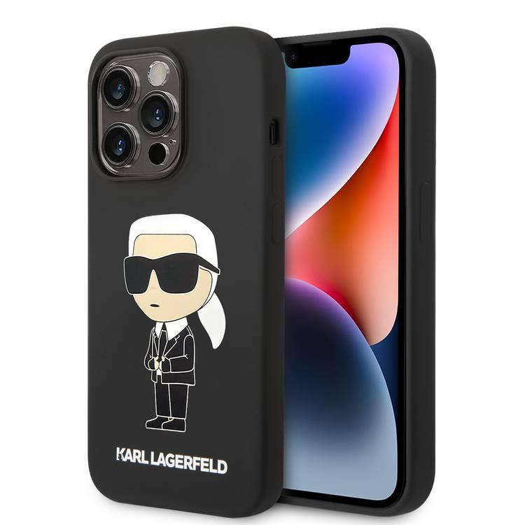 جراب Karl Lagerfeld من السيليكون السائل Ikonik NFT Logo iPhone 14 Pro Max - أسود