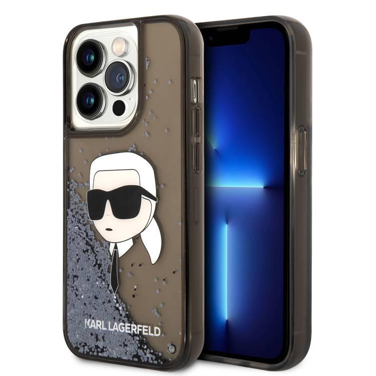 Karl Lagerfeld Liquid Glitter NFT Karl Head Translucent Logo iPhone 14 Pro - أسود