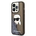 Karl Lagerfeld Liquid Glitter NFT Karl Head Translucent Logo iPhone 14 Pro - أسود