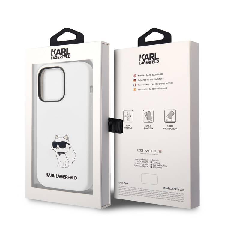 Karl Lagerfeld Liquid Silicone Case Choupette NFT Logo iPhone 14 Pro - White