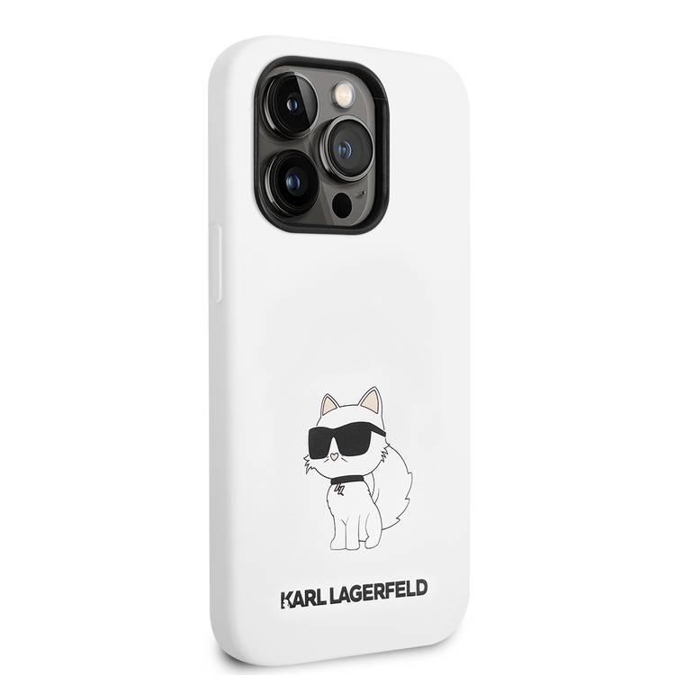 Karl Lagerfeld Liquid Silicone Case Choupette NFT Logo iPhone 14 Pro - White