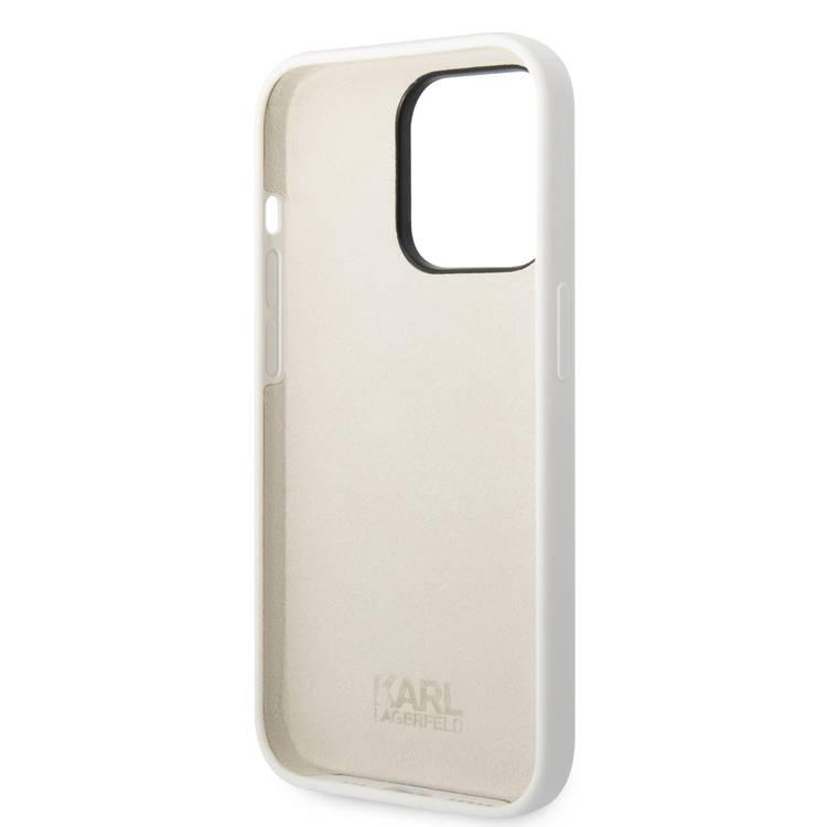 Karl Lagerfeld Liquid Silicone Case Choupette NFT Logo iPhone 14 Pro - White