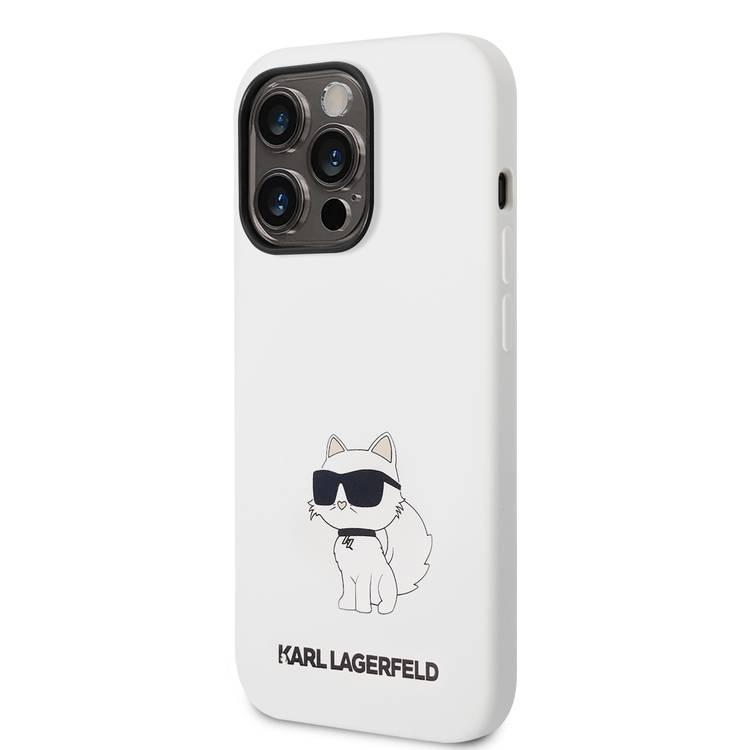 Karl Lagerfeld Liquid Silicone Case Choupette NFT Logo iPhone 14 Pro - White