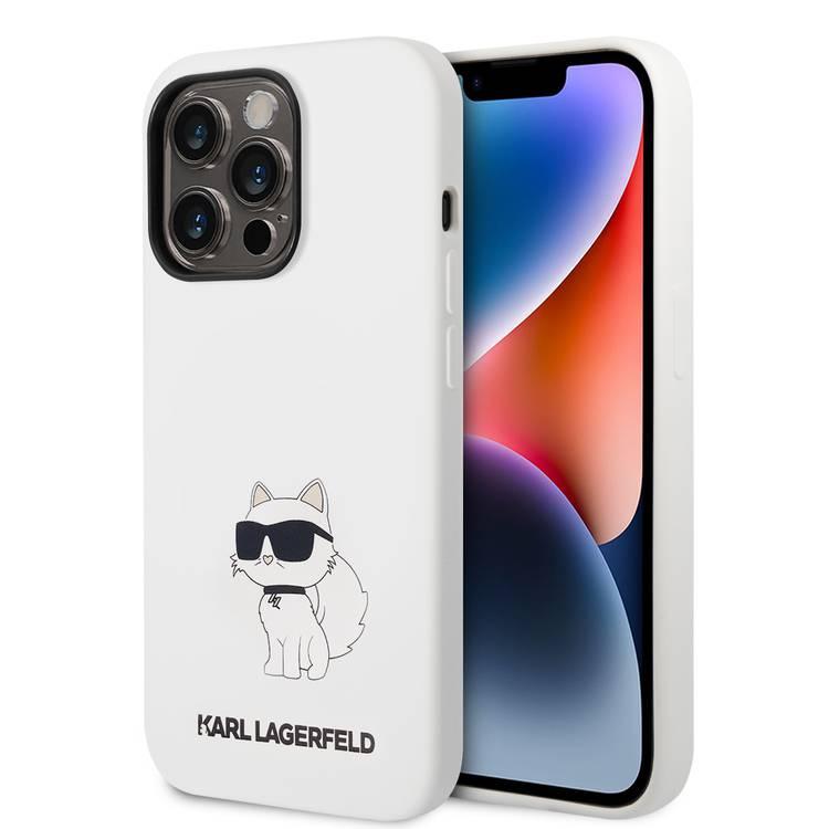 جراب Karl Lagerfeld من السيليكون السائل Choupette NFT Logo iPhone 14 Pro - أبيض